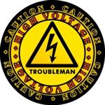 CAUTION! High Voltage Troubleman Hard Hat Decal Two Sizes
